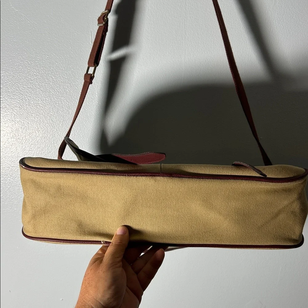 Lauren by Ralph Lauren Canvas Messenger Bag in Beige with Brown Trim
